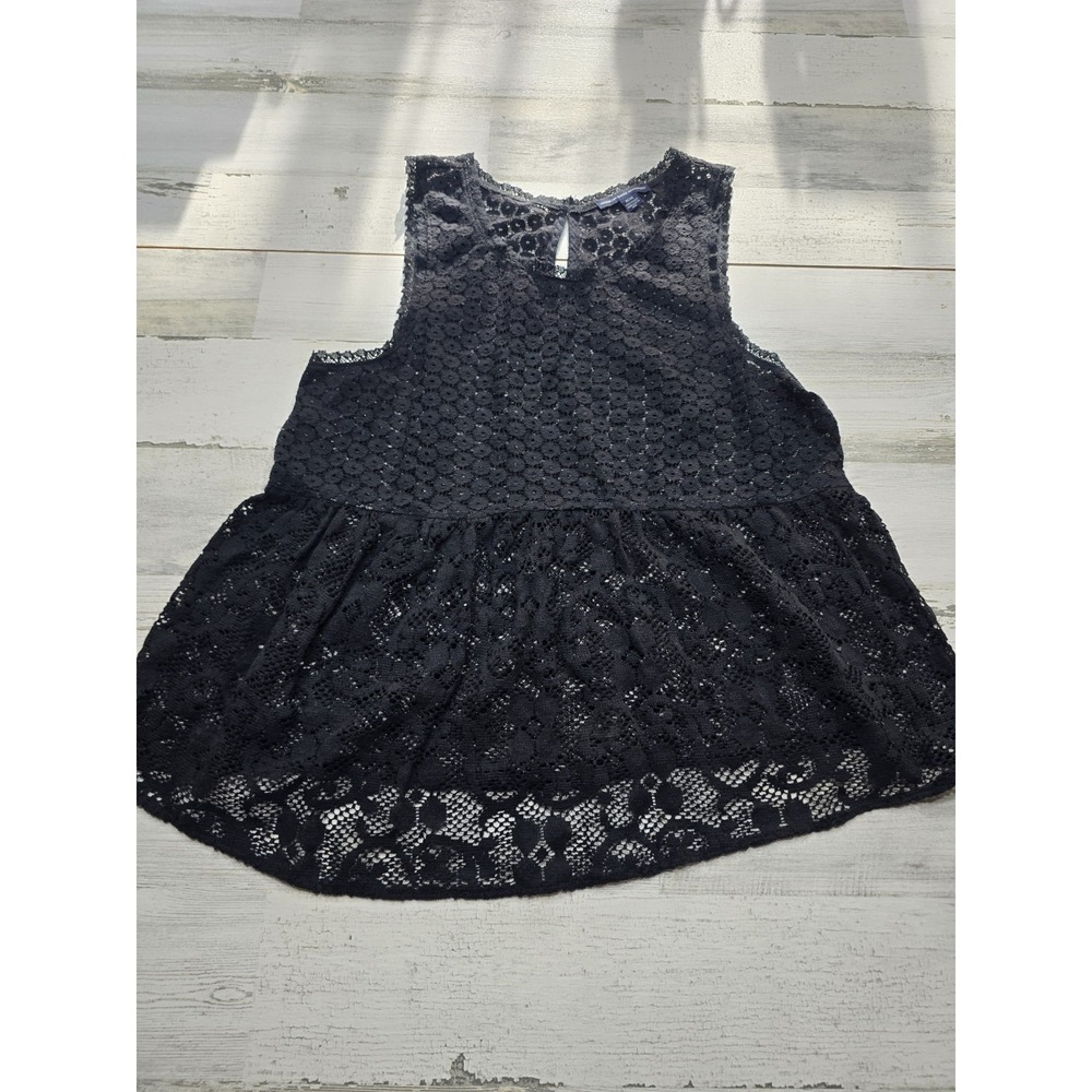 American Eagle Outfitters Black Floral Lace Peplum Tank‎ Top Sleeveless Medium